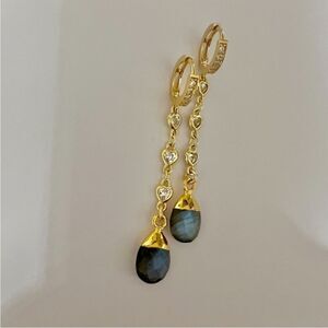 Labradorite genuine gemstone earrings on gold huggie hoops